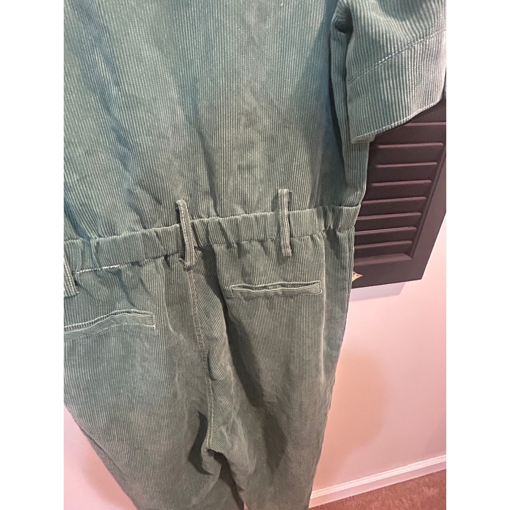 Entro Sage Green Corduroy Puff Sleeve Jumpsuit Utility Boiler Suit - Picture 5 of 11